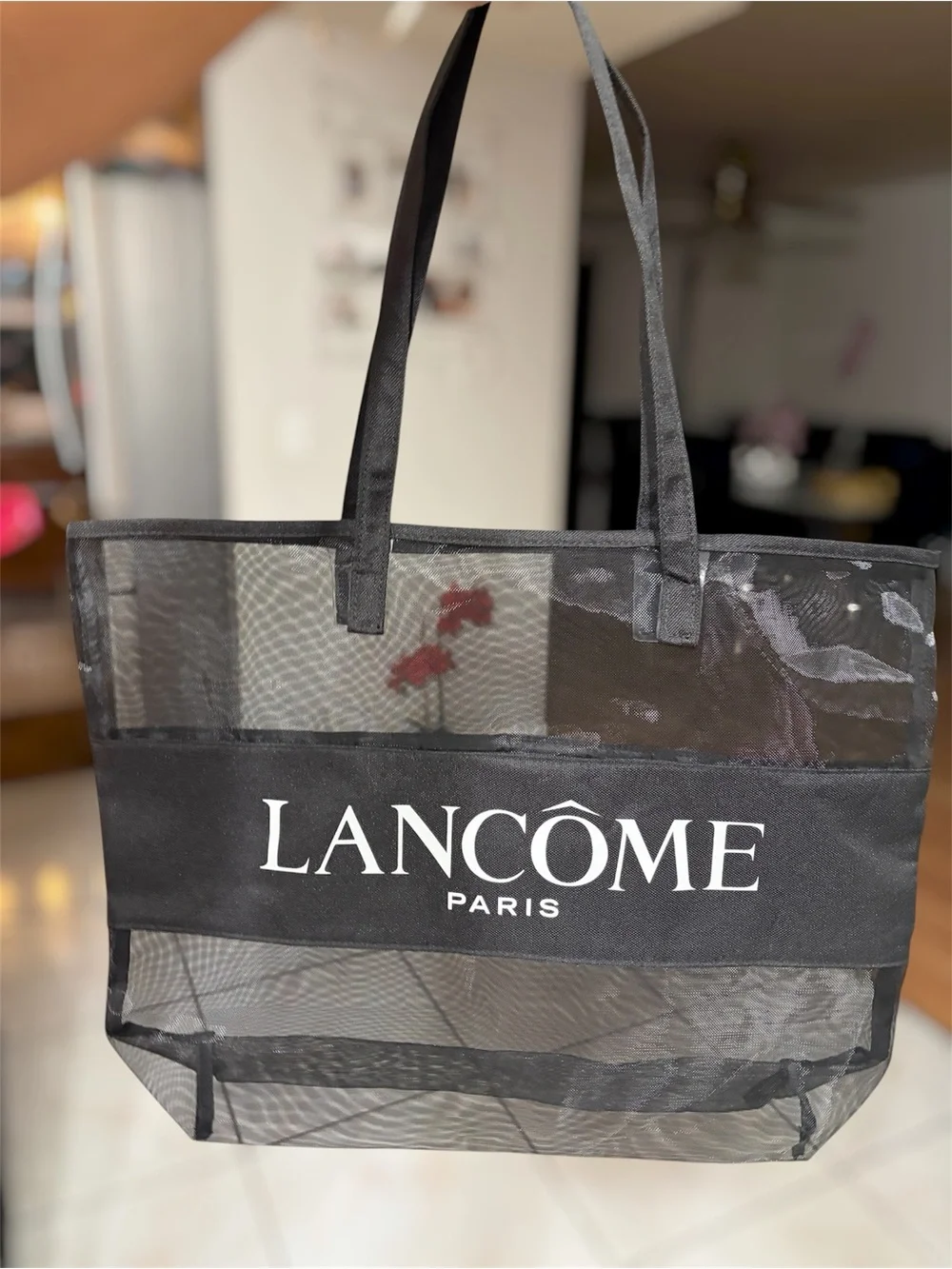 Lancôme Black and White Mesh Tote